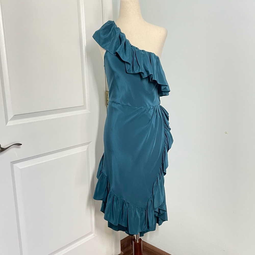 Jill Stuart Collection 100% Silk Ruffle One Shoulder Dress size 4 NWT - Picture 6 of 15